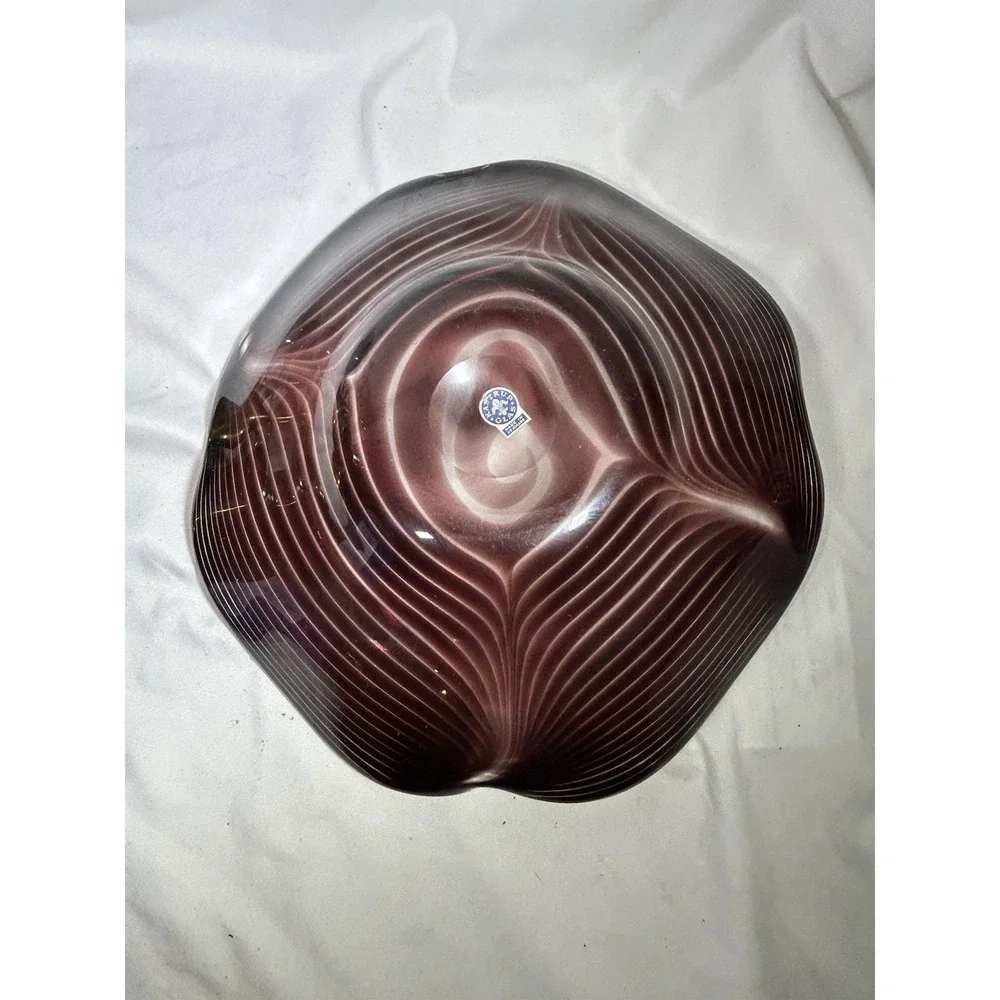 Vintage Kastrup Glas Glass Denmark Purple Wave Dish Platter MCM Mid Century